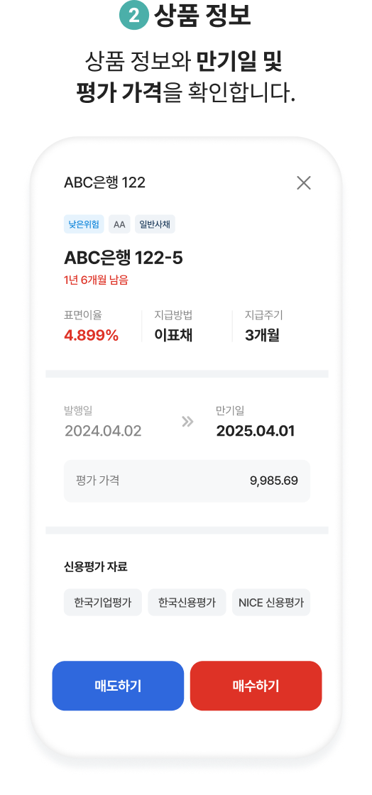 2.상품 정보. 상품 정보와 만기일 및 평가 가격을 확인합니다.